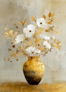 White Flowers Gold Vase by Justyna Jaszke