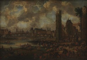 View of Paris by the Seine with Many Figures by KMS 761 Ubekendt