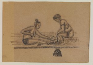 Illustration for an Inuit Legend (Two Naked Persons Making Fire) by Kaarale Andreassen