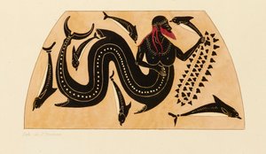 Print of the Decoration on a Greek Amphora, Showing Poseidon Accompanied by Dolphins by Kaeppelin et Compagnie