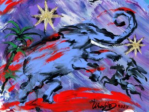Blue Elephant and Stars by Kanat Ibragimov