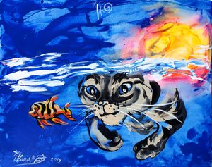 Curious Cat Underwater by Kanat Ibragimov