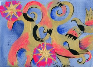 Golden Swirls Fantasy Birds by Kanat Ibragimov