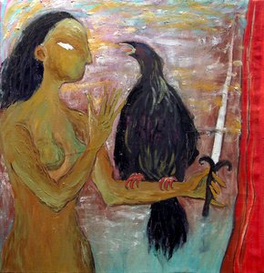 Mystical Woman and Raven by Kanat Ibragimov