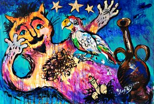 Surreal Cat and Parrot