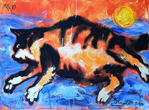 Vibrant Cat in Motion