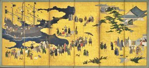 Southern Barbarians Come to Trade, Pair of Six-Panel Screens