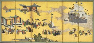 Southern Barbarians Come to Trade, pair of six-panel screens