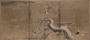 Winter Scene with Plum Trees and Pheasants (Birds Left)