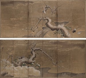 Winter Scene with Plum Trees and Pheasants