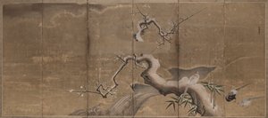 Winter Scene with Plum Trees and Pheasants (Birds Left)