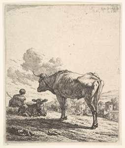 Cowherd with Cow and Calf on a Hillside, 1658