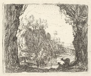 Landscape Flanked by Trees with Silhouettes of Two Goats by Karel Du Jardin