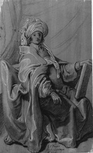 Seated Figure in a Robe and Turban, Holding a Book. Facing Right