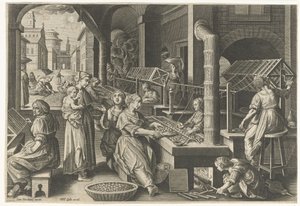 Spinning Silk (Introduction of the Silkworm and Silk Production in Europe) (Vermis Sericus) by Karel van Mallery
