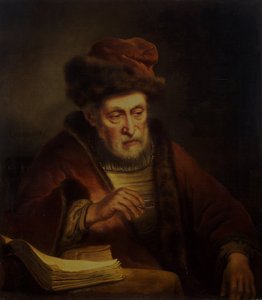 Old Man Holding a Pair of Spectacles by Karel van der Pluym