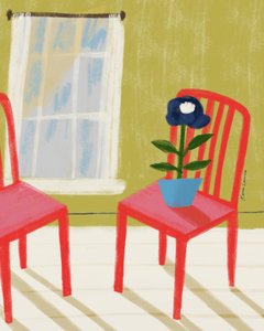 Red Chairs Sunny Room by Karin Lauria