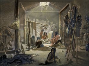 The Interior of a Hut of a Mandan Chief (detail) by Karl Bodmer