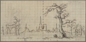 View of a City with Towering Cathedral in a Winter Landscape by Karl Friedrich Schinkel