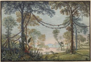 Armida. Opera by Christoph Willibald Gluck. Design for the 3rd Decoration. Garland-Adorned Grove by the Lakeshore by Karl Friedrich Schinkel