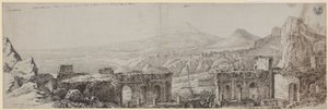 View from the Ancient Theater in Taormina over the Coast of Catania and Mount Gibello or Etna by Karl Friedrich Schinkel