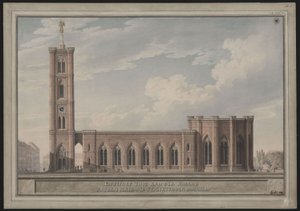 Berlin, Spittelmarkt. Design for the Gertrauden Church. Exterior View by Karl Friedrich Schinkel
