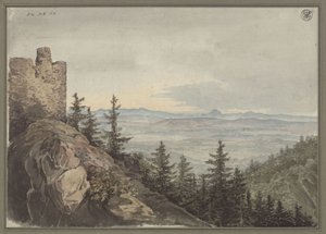 View from the Ruins of Geiersburg to the Plain of Teplitz with the Monastery Maria Schein, in the Background the Bohemian Mountains by Karl Friedrich Schinkel