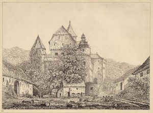Castle-Like Building Group in Mountain Landscape by Karl Friedrich Schinkel
