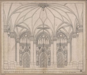Decoration for General Use. Gothic Room with Three Doors and Wide Windows by Karl Friedrich Schinkel