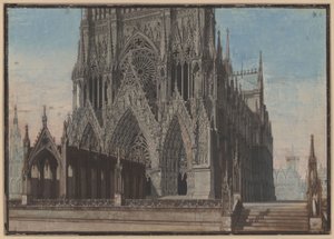 The Maid of Orleans. Tragedy by Friedrich Schiller. Design for the 9th Decoration. Facade of the Cathedral of Reims by Karl Friedrich Schinkel