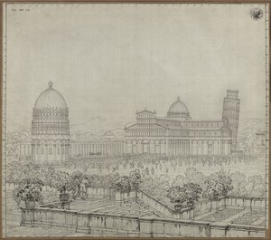 The Cathedral Church, the Leaning Tower, the Camposanto and the Baptistery in Pisa by Karl Friedrich Schinkel