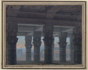 The Magic Flute. Opera by Wolfgang Amadeus Mozart. Design for the 8th decoration. Vestibule of the labyrinth by Karl Friedrich Schinkel