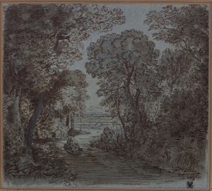 A River Under Trees with a View of a Mountain in the Distance by Karl Friedrich Schinkel