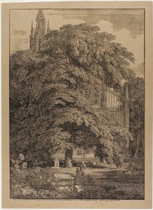 Gothic Church Behind an Oak Grove with Tombs by Karl Friedrich Schinkel