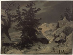 Count Benjowski, or the Conspiracy in Kamchatka. Play by August von Kotzebue. Design for the 2nd Decoration. Village with Snow Landscape by Karl Friedrich Schinkel