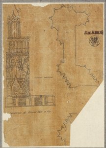 Cathedral of Reims (Partial Elevation of the West Facade and Ground Plan) by Karl Friedrich Schinkel