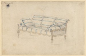Potsdam-Sanssouci. Charlottenhof Palace. Sofa by Karl Friedrich Schinkel