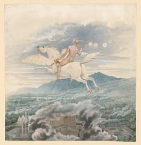 Female Figure (Soap Bubble Blower) as Allegory of Christian Peter Wilhelm Beuth, Riding Pegasus over an Industrial City by Karl Friedrich Schinkel