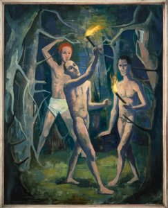 Men with Torches in the Forest