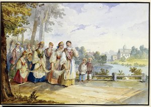 Russian Peasant Girls with Festival Dress by Karl Ivanovich Kolmann