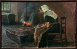 Woman at Open Hearth by Karl Krummacher