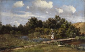 Summer Landscape with a Washerwoman on a Bridge by Karl Millner