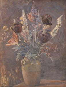 Clay Vase with Tulips and Other Flowers