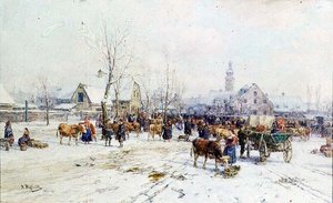 A Cattle Market in Winter by Karl Stuhlmuller