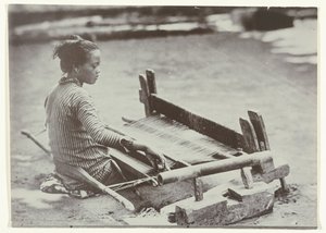 Javanese Woman Weaving Cloth on a Loom by Kassian Cephas
