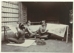 Three Javanese Women Drawing Batik Designs on Cloth by Kassian Cephas