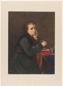 Girl Sitting and Writing at a Table