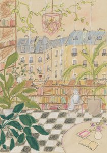Antique Parisian Book Store Cat by Katharina Puritscher