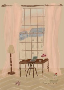 Paris Window View with Rustic Desk