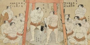 A Triptych Showing a Draw in the Bout Between Onogawa and Tanikaze